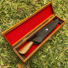 Faca Artesanal Premium para Churrasco NAIPS + Caixa em Madeira + Case em couro
