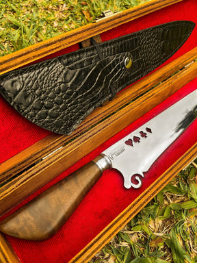 Faca Artesanal Premium para Churrasco NAIPS + Caixa em Madeira + Case em couro