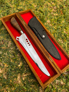 Faca Artesanal Premium para Churrasco NAIPS + Caixa em Madeira + Case em couro