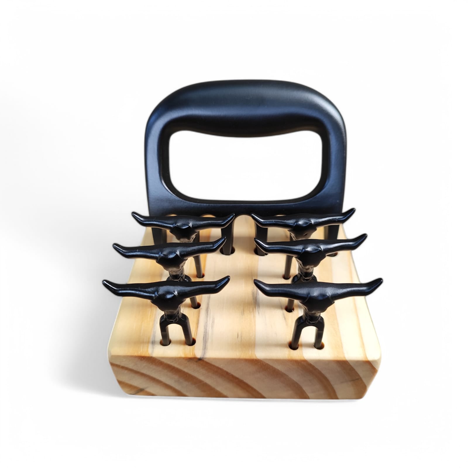 Kit profissional 1 Garra, 6 Palitos E Base De Madeira Para Churasco black